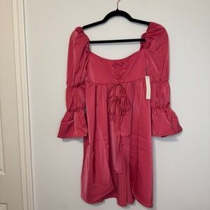 Lani The Label Pink Puff Sleeve Ruched Peasant Top XS NWT